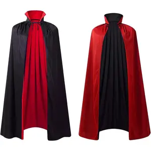 Stand Collar with Hood Reversible Cloak Masquerade Cape Costume, Black and Red