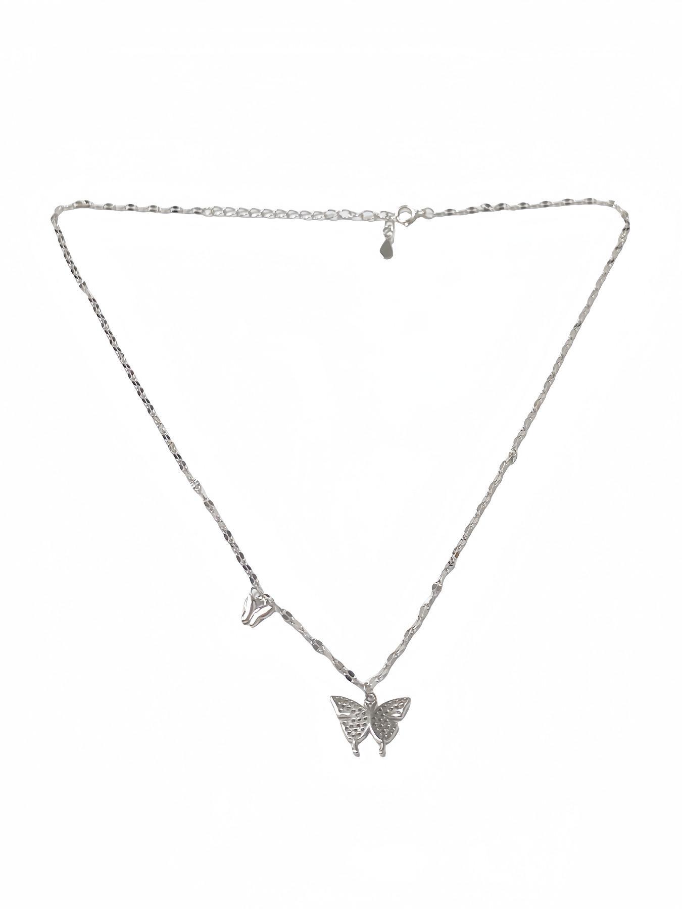 925 Sterling Silver Butterfly Design Pendant Necklace, Fashion Rhinestone Decor Necklace for Party, Daily Decor, Trendy All-match & Exquisite Jewelry for Birthday Gift