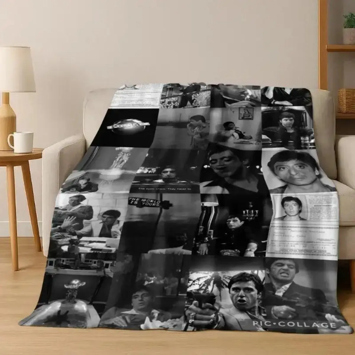 Scarface Tony Montana Flannel Blanket, Classic Movie Poster Throw, Soft Cozy Fleece Blanket, Retro Film Fan Gift for Sofa Bed Decor