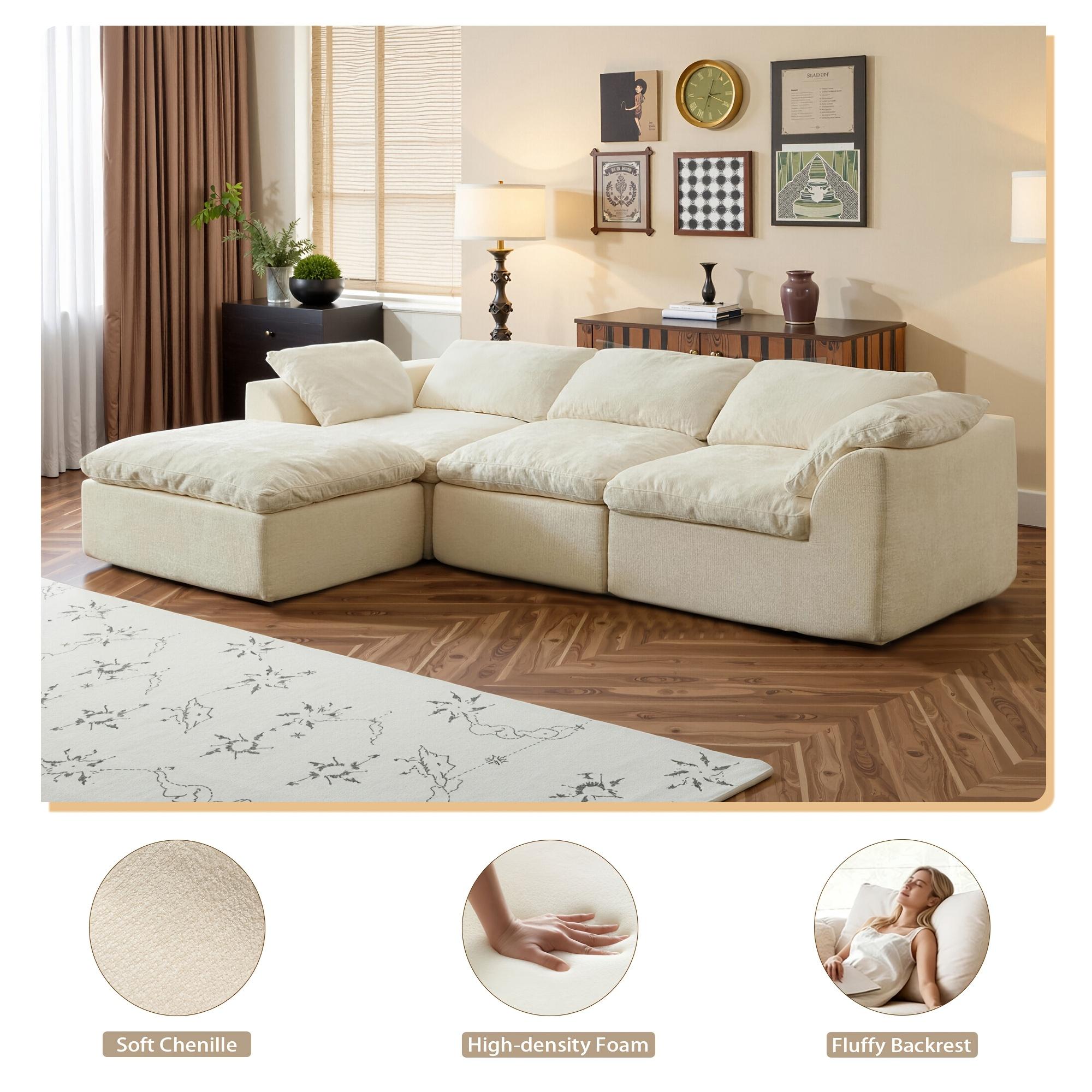 【1/2 Packages】108"Cloud Couches for Living Room, Boneless Couch L-Shape Comfy Sofa Modern Modular Sectional Sofa with Ottoman, Compressed Sofa, Cloud-Like Comfort, Flexible Modular, No Assembly Needed