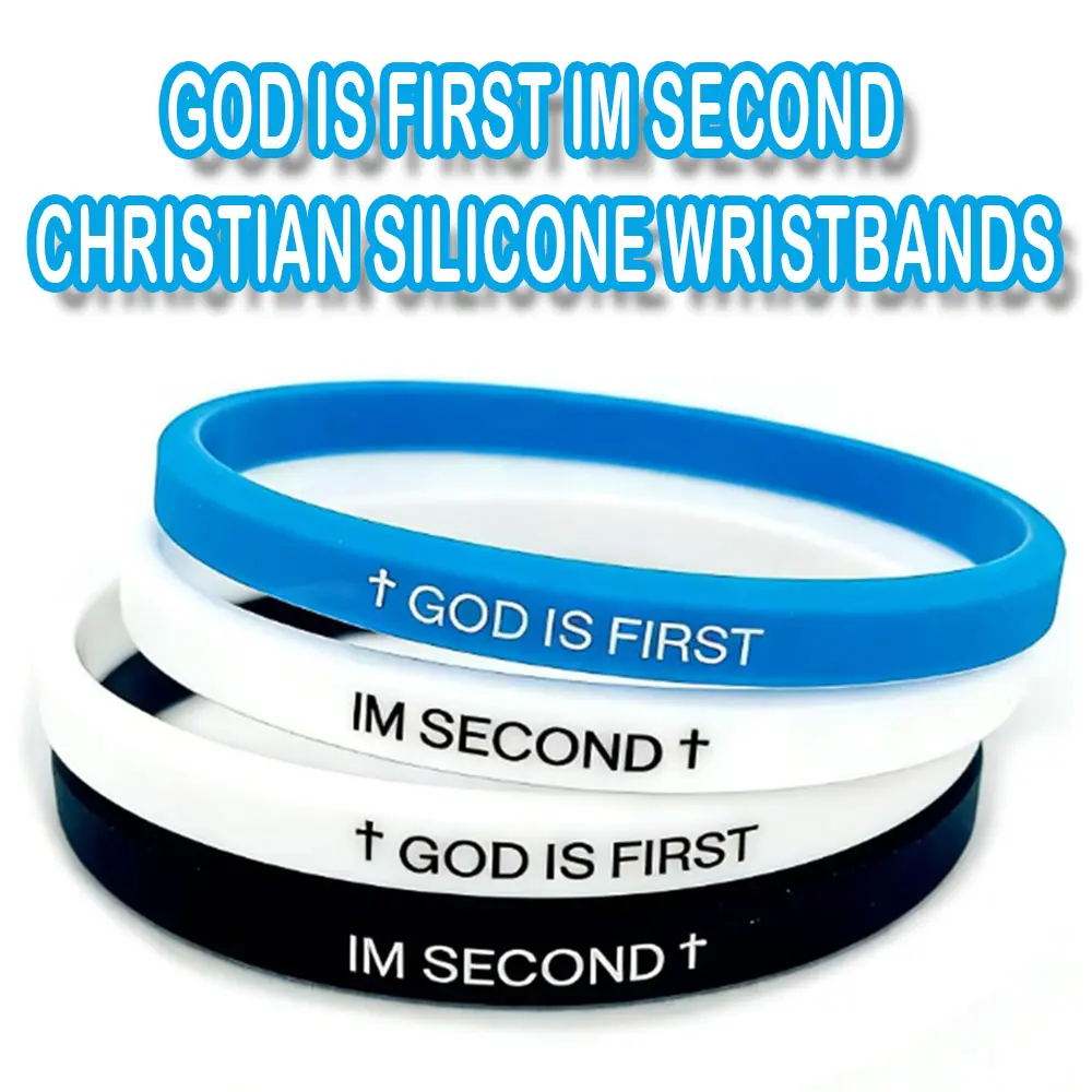 6 pcs 5mm Thin Silicone Wristbands Engraved GOD IS FIRST IM SECOND Sports Rubber Bracelets