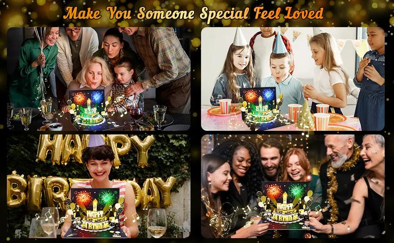 DIY Age Birthday Cards, 3D Pop-Up Firework Birthday Cards with Music & LED Lights, Happy Birthday Gifts for Mom, Women, Men, Kids, Dad, Father, Wife