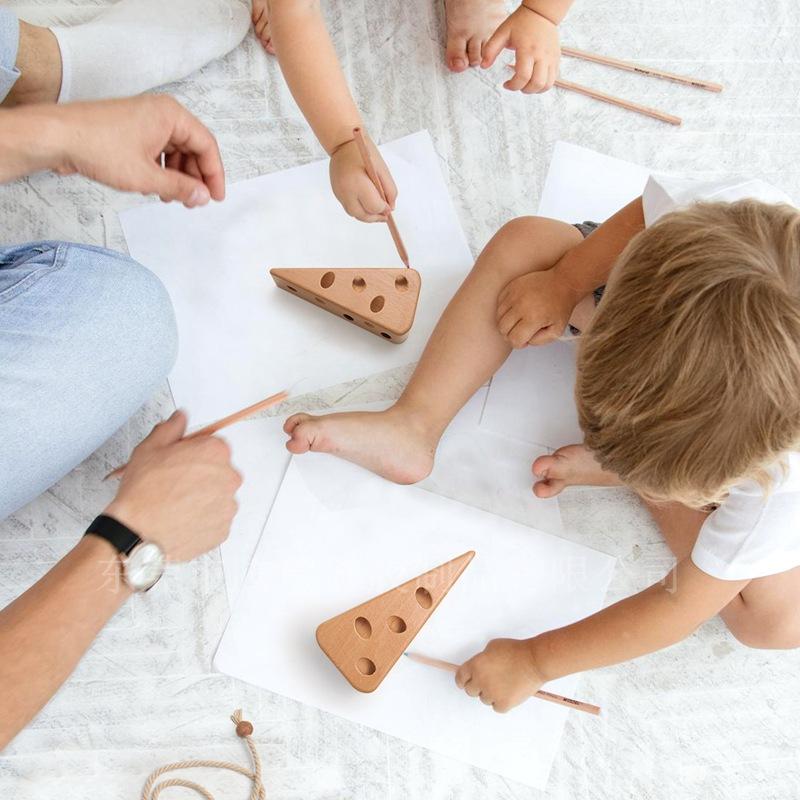 Wooden Cheese Threading Toy for Babies, Early Educational Brain Training Toy, Kids' Hand-Eye Coordination Development Toy