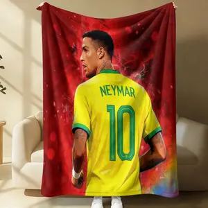 Neymar No.10 Brazil Football Flannel Blanket, Full of Dynamic Football Passion, Legend Atmosphere for True Soccer Fans, Ultra Soft Warm Multi-use Fleece, Indoor Decor Sports Gift