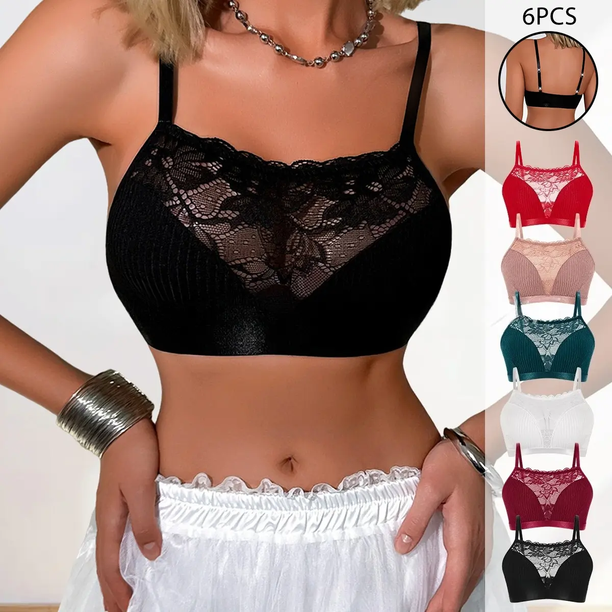 Seamless Convertible Lace Bralette for Women, Lightly Lined Wire-Free Bra with Straps that Convert to Halter & Crisscross, Perfect for Backless Dresses & Tanks, Smooth Mesh Back for a Flattering Silhouette