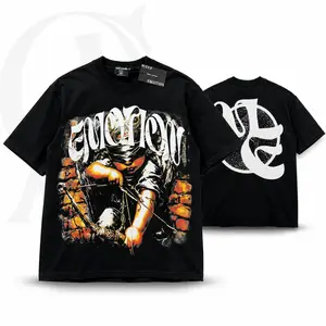 Mixed Emotion Cupid Graphic Print Rhinestone Short Sleeve Tee - Men's Dark Aesthetic Street Casual Y2K Oversized T-Shirt for Summer Festival