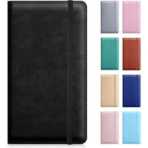 Checkbook Cover for Personal Checkbook，Pu Leather Check Book Covers for Women and Men，With Pen holders and Elastic Bands & Built-in Clear Plastic Divider for Duplicate Checks，Black