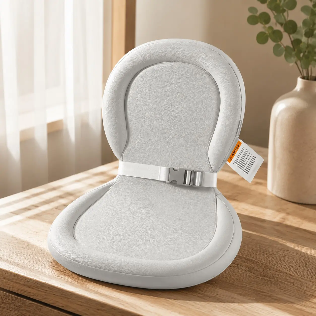 Peanut Baby Changing Pad, Waterproof Wipe-Clean PU Foldable Travel Mat, Non-Slip with Adjustable Safety Belt for Dresser & Changing Table, 30"x18", Gray