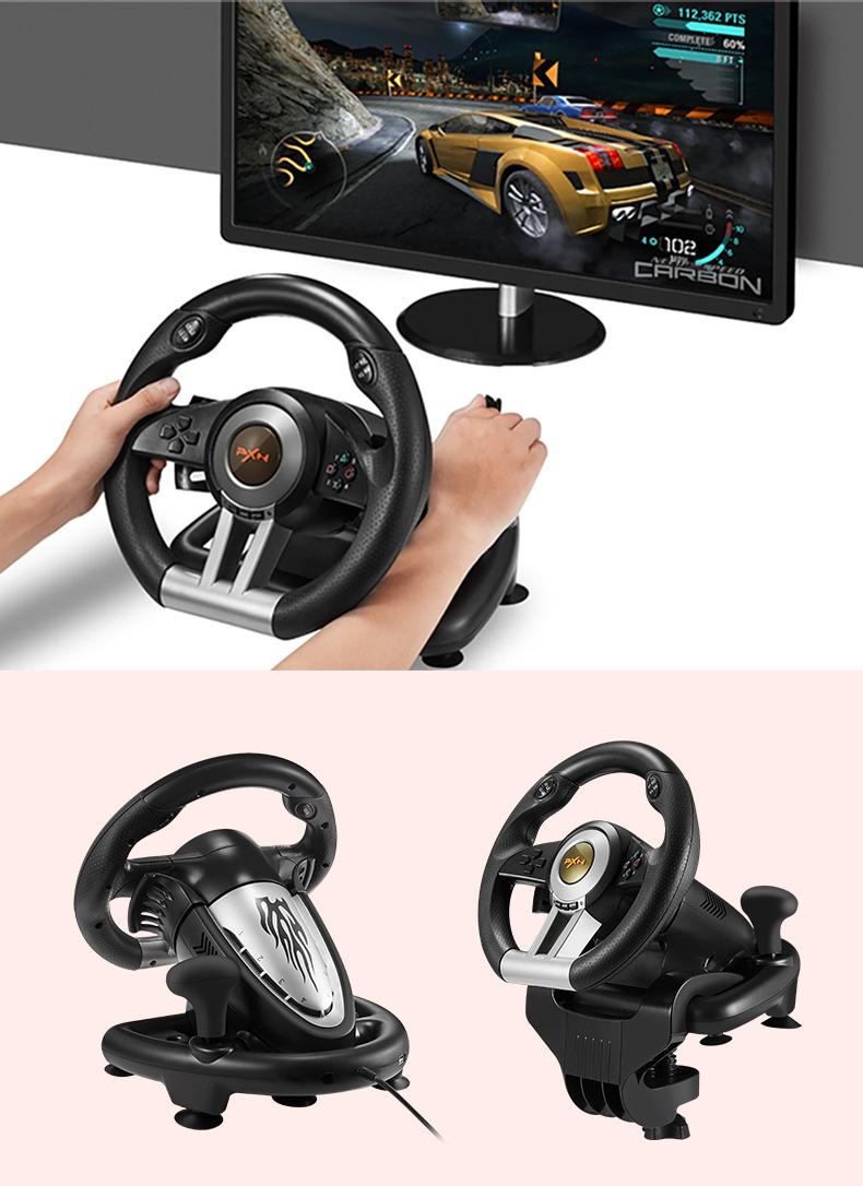 Ultimate Racing Experience!PXN-V3PRO Steering Wheel, Multi-System Support + One-Click Mode Switch, Dual Vibration + Stable Mount Set Complete