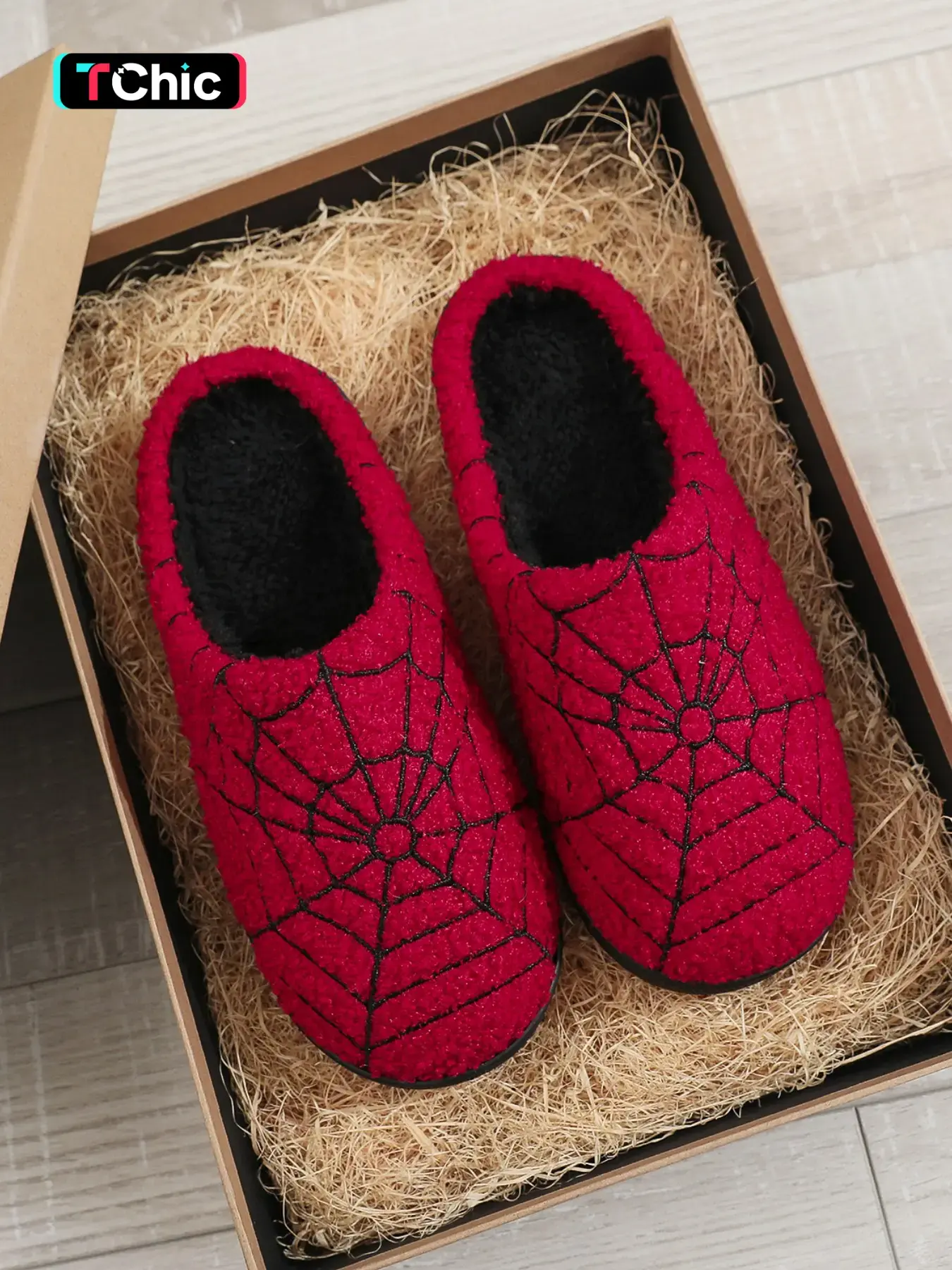 Halloween Spider Web Plush Slippers, Unisex Fall Winter Home Shoes, Embroidered Teddy Fleece, Silent Non-Slip, Indoor Outdoor Comfort Fall&Spooky, Soft Non Slip