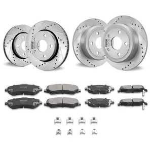 VEVOR Front and Rear Brake Kit Compatible with 2007-2017 Jeep Wrangler, Drilled and Slotted Brake Rotors Ceramic Brake Pads Replacement, 11.9" Front Rotors 12.4" Rear Rotors
