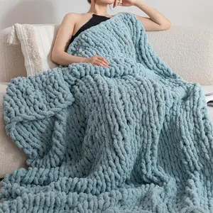 Chunky Knit Blanket Throw 50"x60" Knitted Throw Blankets for Couch Bed  Soft Blanket with  Chenille Yarn Thick  (Turquoise)