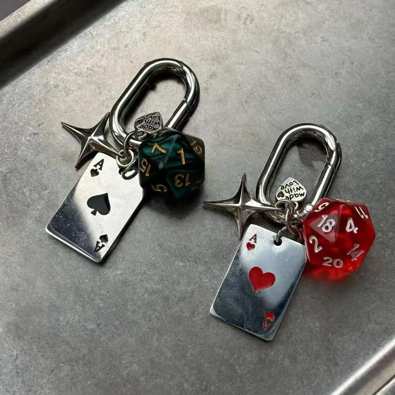 2-Piece Keychain Set with 3D Diecast Poker Card & Dice Charms, Stylish Synthetic Key Accessories for Car or Bag, Gift for Men, 2Pcs, Unique, Synthetics, Father's Day, Small, 3D Printed, No