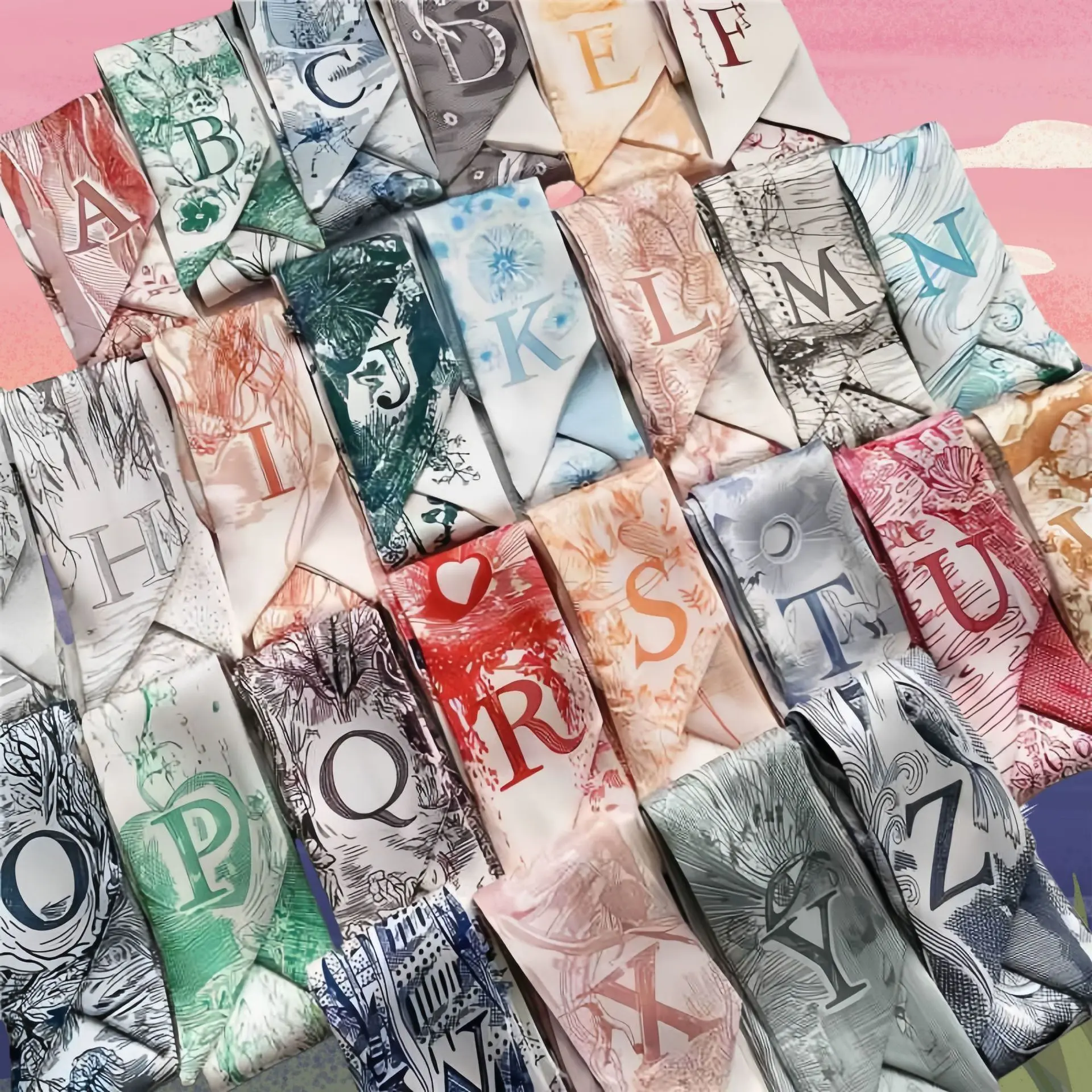 A-Z Letter Hair Ribbon Scarf, Vintage Silk Style Alphabet Ribbon for Women, Multiway Hair Accessory & Bag Handle Decoration