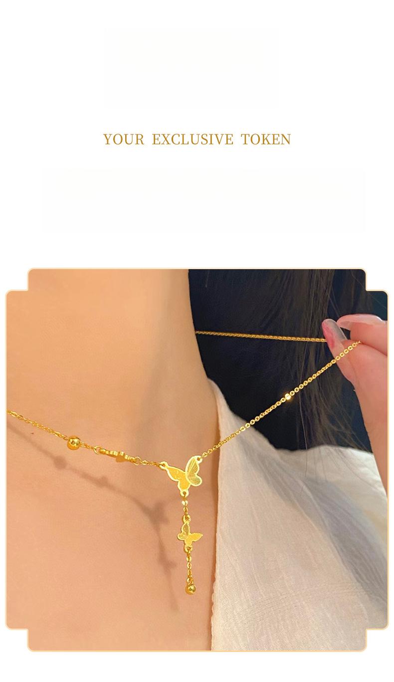 French Light Luxury Butterfly Tassel Necklace for Women – Gentle Versatile 18K Gold Plated Collarbone Chain – Fade-Resistant Elegant Jewelry