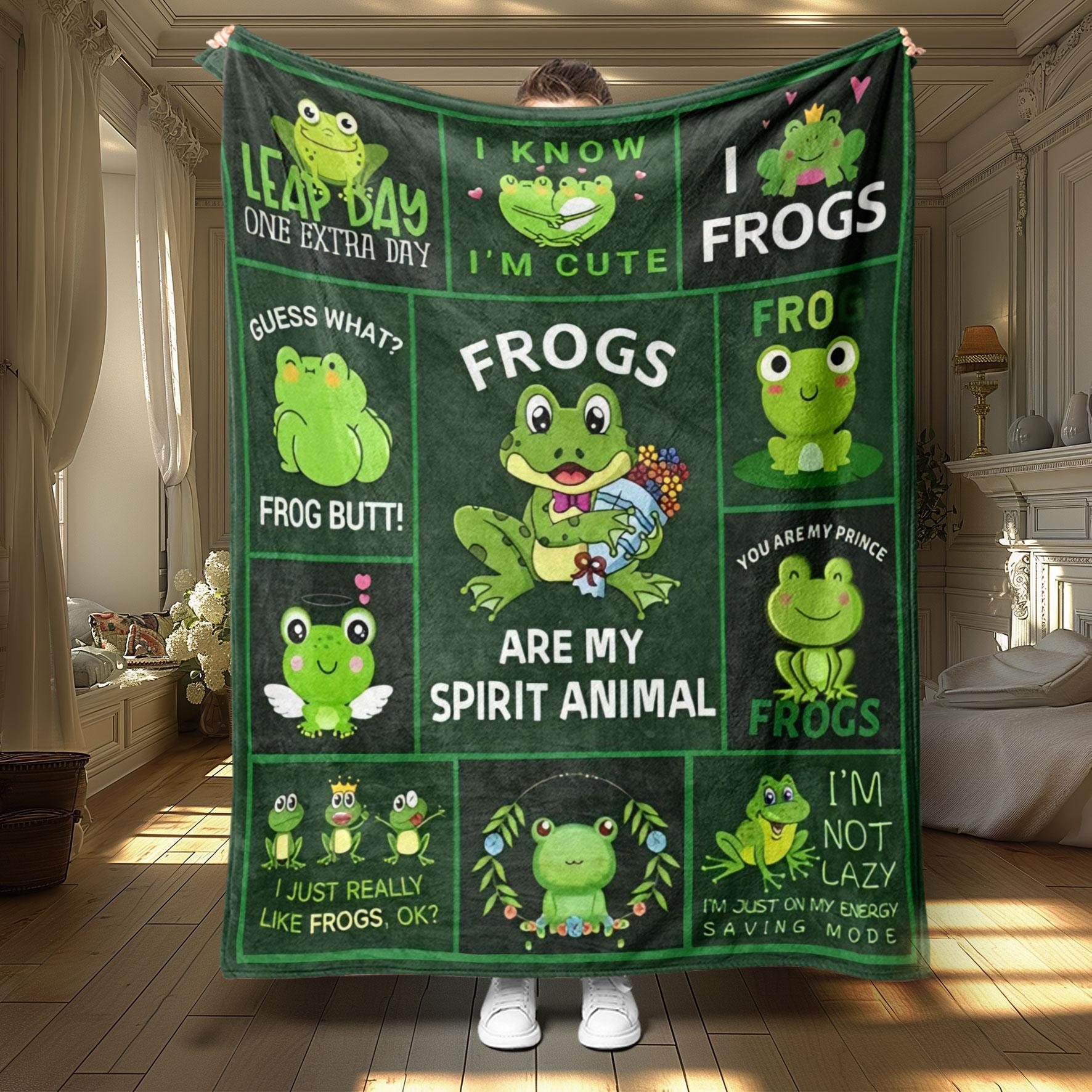 Frog Pattern Blanket, 1 Count Soft Throw Blanket, Air-conditioned Room Blanket, Warm Nap Blanket for Home Office Travel Camping, Cozy Blanket