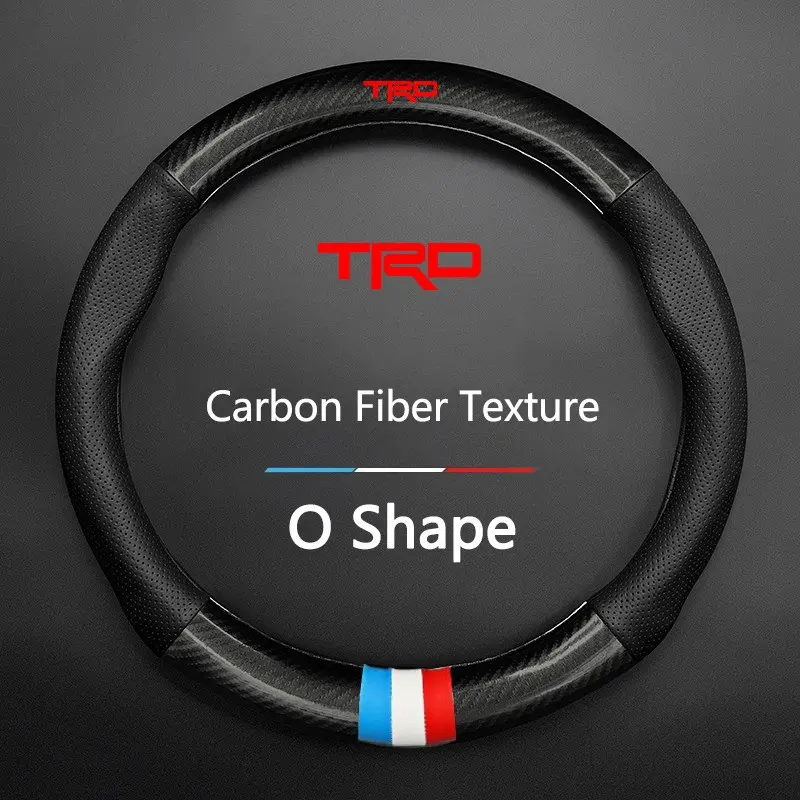 38cm Car Carbon Fiber Leather Steering Wheel Cover, Durable for Toyota Trd, Hilux, Yaris, Ractis, Corolla, Chr, Auris, Tacoma, Gr Yaris, Aygo, Prius, Camry, Avensis, 4runner