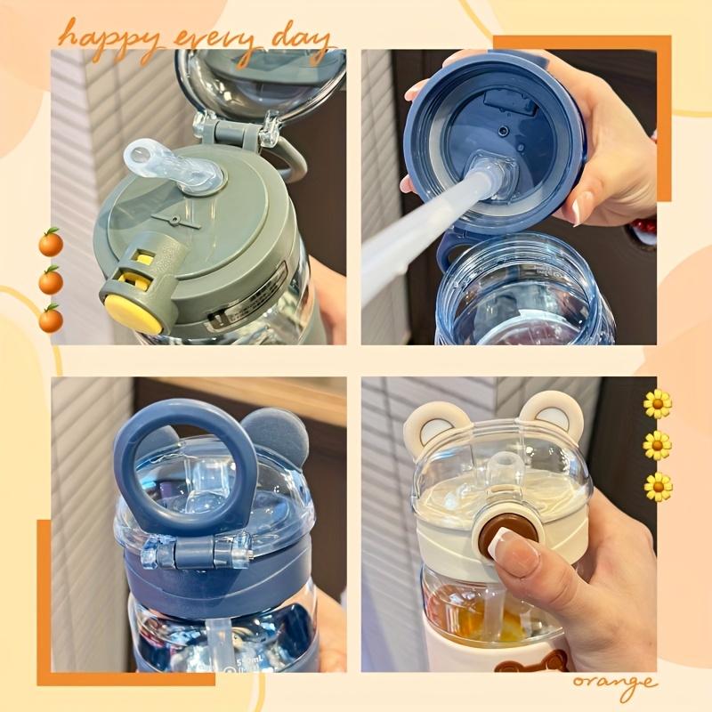 550ml/650ml Cute Bear Cartoon Portable Water Bottle with Straw, High-Value School Cup with Lifting Handle – Perfect for Summer/Winter Drinks, Outdoor Sports, Fitness, Travel, Camping,  Halloween & Christmas Gifts, Water Bottle For Girl and  Boy, Thermos