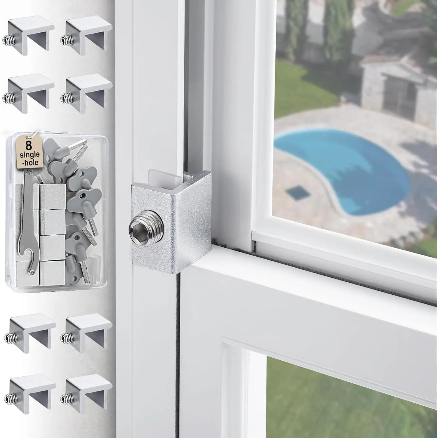 8 Sets Sliding Window Locks for Up and Down Windows,Easy to Install Vertical & Horizontal Window  Locks,Adjustable  Window Stopper Lock