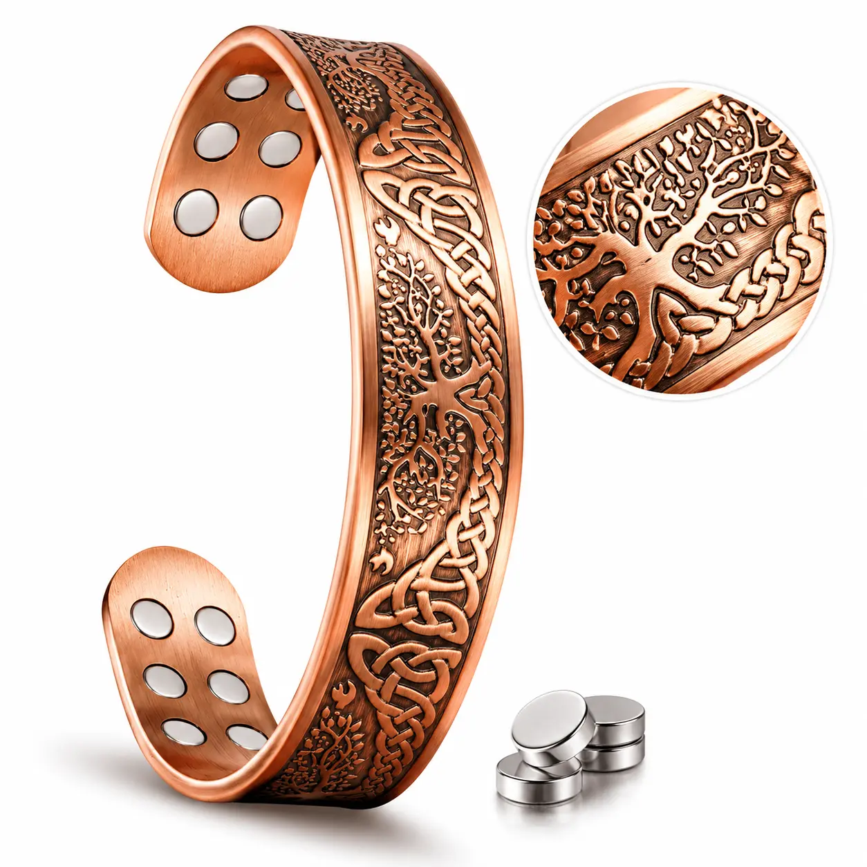 Adjustable Copper Magnetic Bracelet for Men & Women, Healing Magnetic Bangle for Pain Relief, Grounding & Electromagnetic Protection