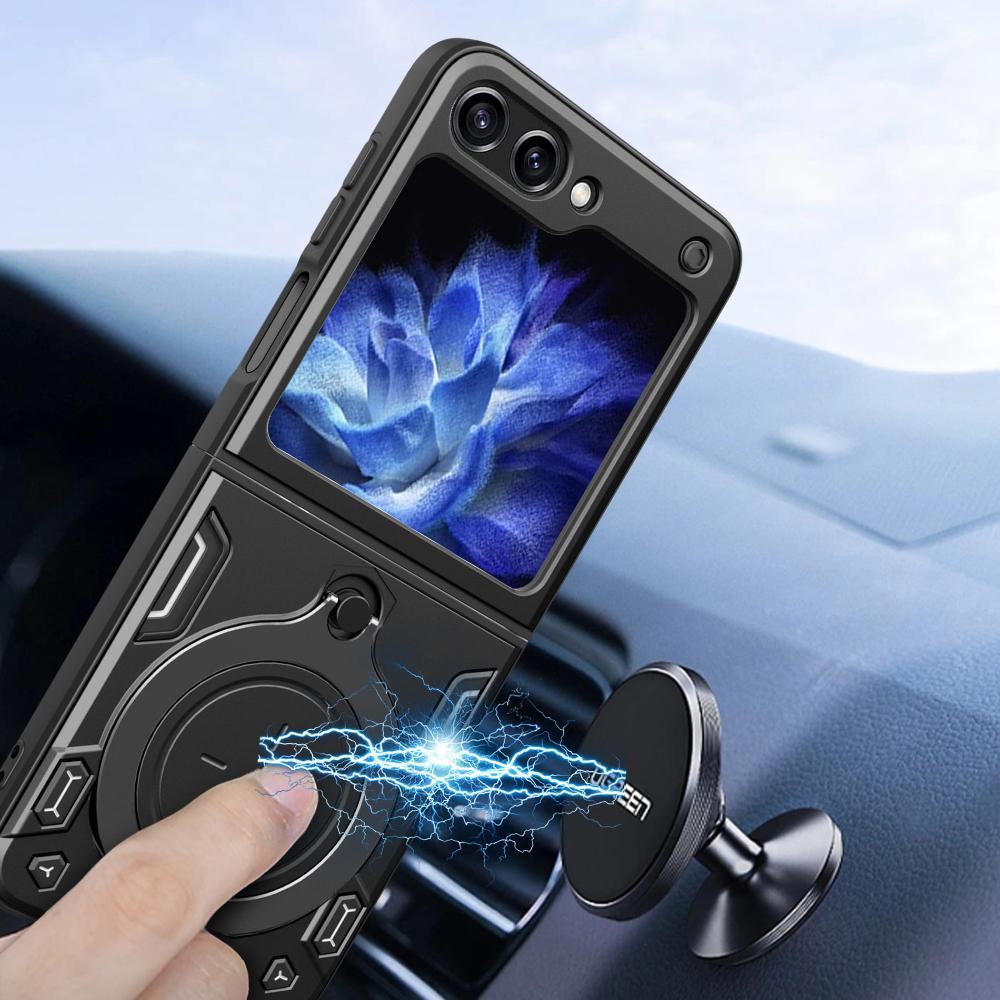 Magnetic Slide Camera Cover Phone Case, 1 Count 360 Degree Rotatable Kickstand Armor Ring Phone Cover, Phone Accessories for Samsung Galaxy Z Flip 4 5 6