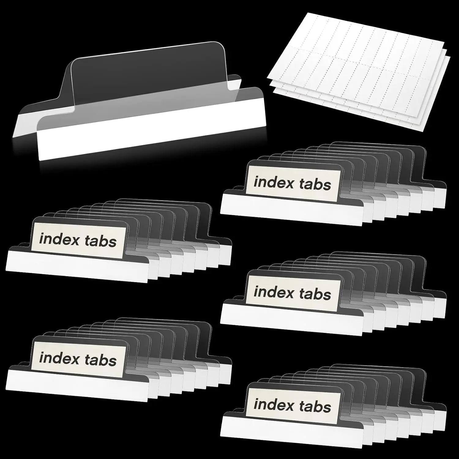 50 count 1.5 Inch Insertable Self Adhesive Index Tabs with Paper Printable Inserts Clear Plastic Sticky File Folder Labels  File Tabs for Notebooks Book Page Folders