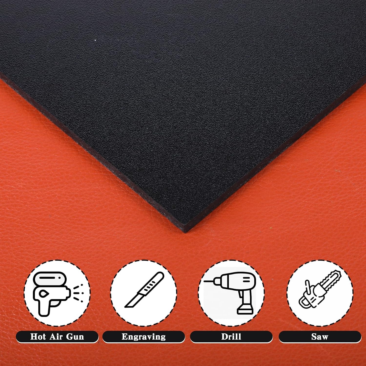 2 Pack ABS Plastic Sheet 12" x 16" x 1/4" Thick (6mm) Black Rigid Moldable Thermoplastic Board for Crafts, DIY Projects,  Decor - Textured & Smooth Surface