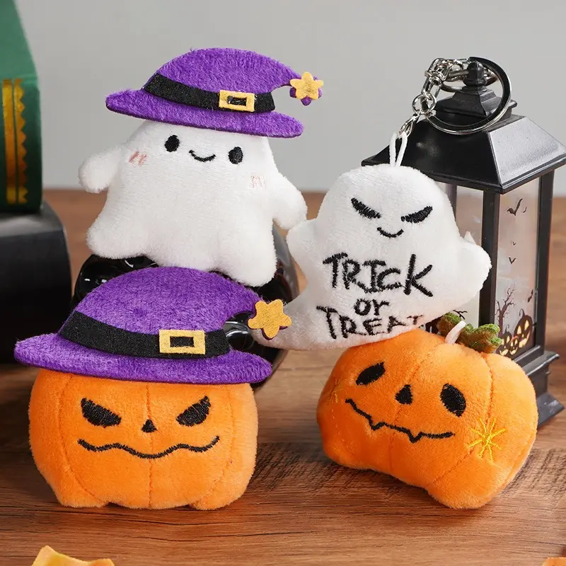 Halloween Plush Pumpkin Ghost Keychain, Cute Spooky Stuffed Toy Bag Charm, Soft Mini Ghost Pendant with Pumpkin Design, Kawaii Halloween Accessories for Backpack, Purse, Keys, Party & Trick-or-Treat