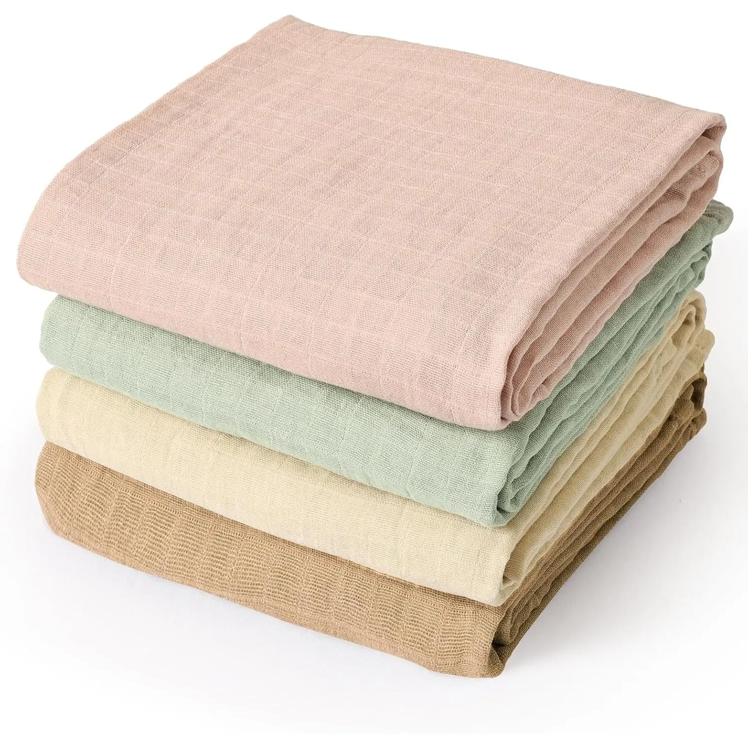 4 Pack Muslin Cotton Swaddle Blankets, Ultra Soft Breathable Receiving Blanket for Newborns 0-3 Months, Large 47x47 for Baby Boys & Girls, Rose Smoke, Sage Green, White, Sepia, Blankets & Throws