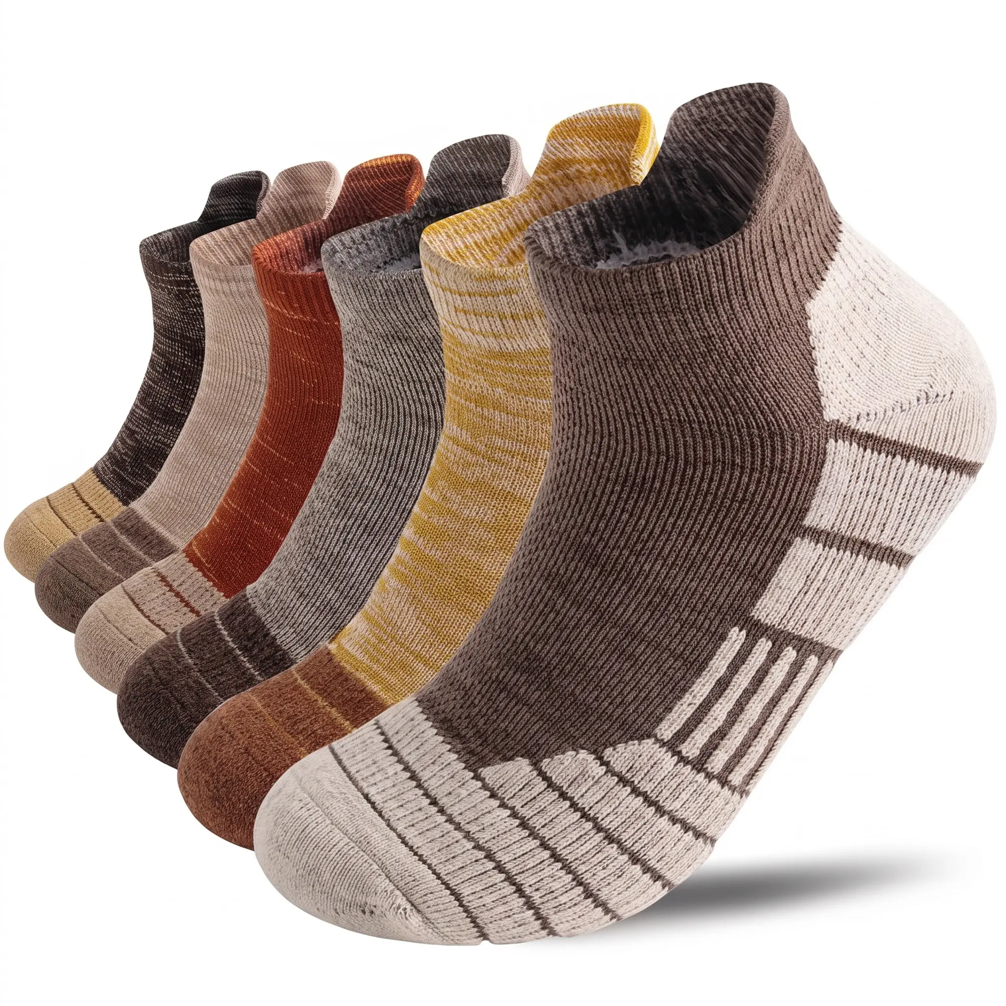 Unisex 6-Pair Merino Wool Ankle Socks, Compression Support, Breathable Thick Cushion, No-Show Socks for Outdoor Sports, Running Hiking