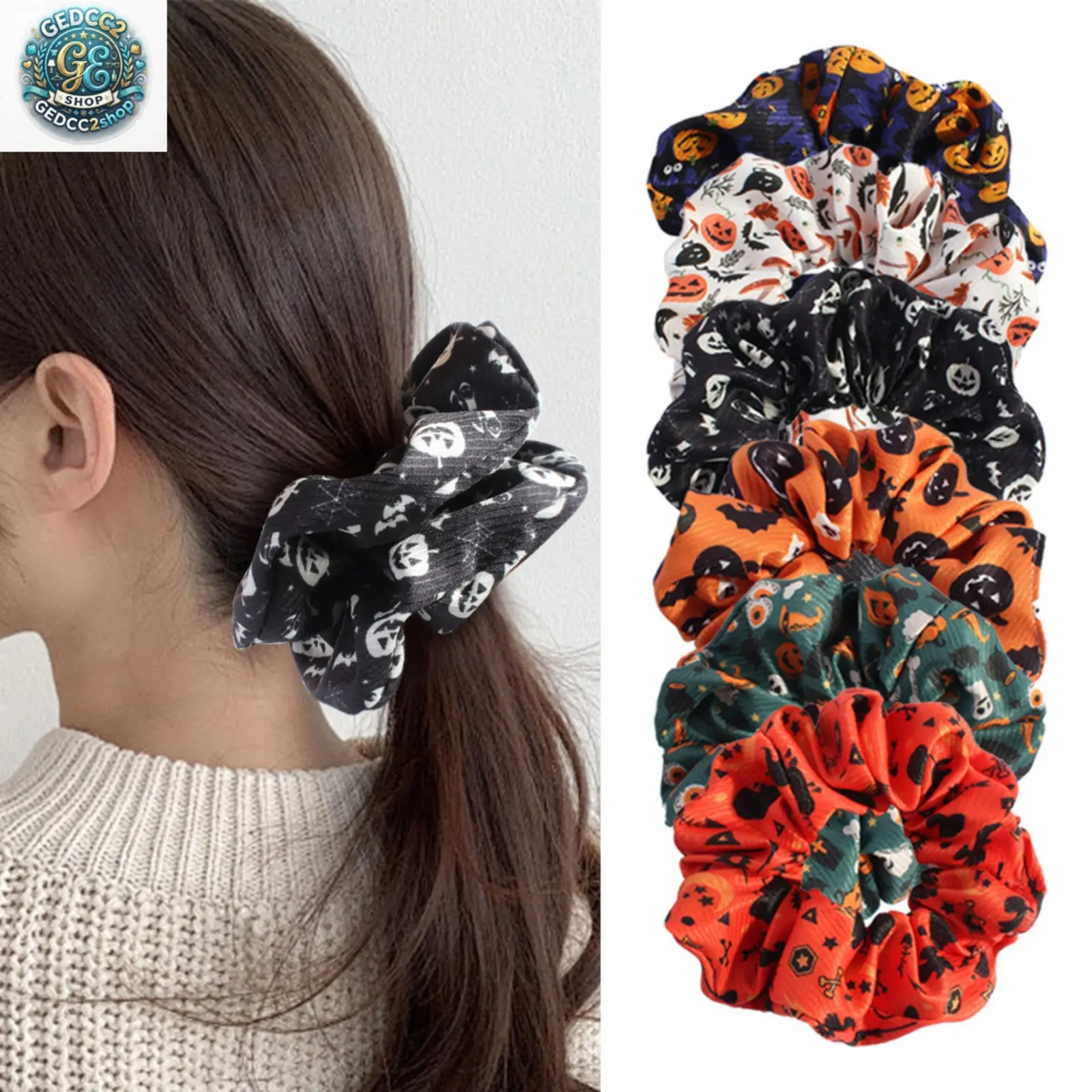 Halloween Skull Scrunchie for Women, Black Fabric Hair Tie with Skeleton Design, Cute Holiday Hair Accessory for Daily Wear & Parties