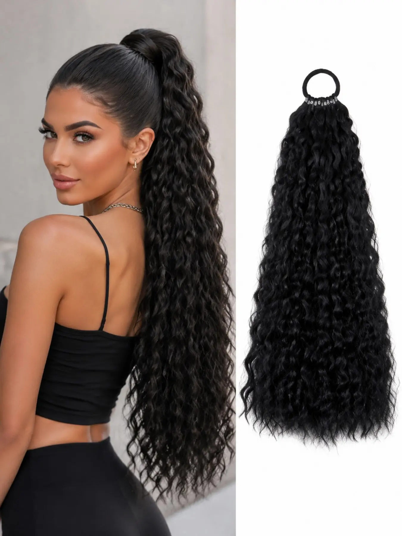 18 Inch Synthetic Ponytail Extension Water Wave Hair Extension 10 Fish Wire Ponytail Hairpiece for Women