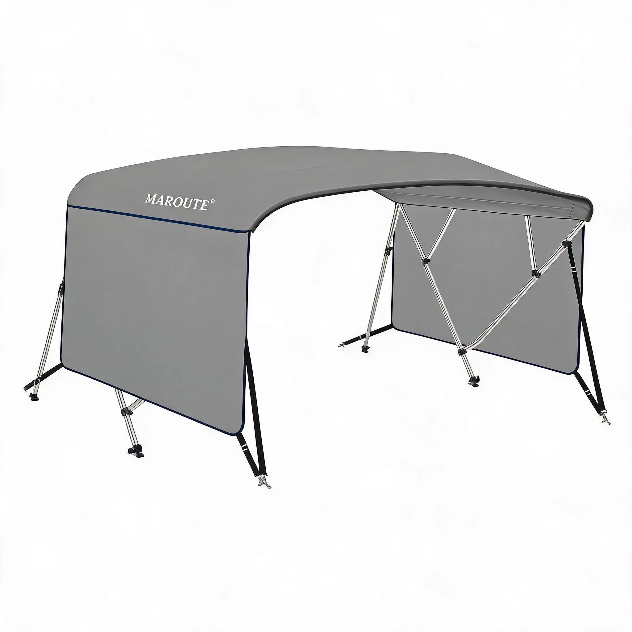 Heavy-Duty 4 Bow Bimini Top for Boats – 8ft PU Coated Canvas Canopy, 1" Aluminum Alloy Frame, 2 Straps, 2 Rear Support Poles, Zippered Storage Boot, Durable Boat Cover for Jon & Pontoon Boats, Gray