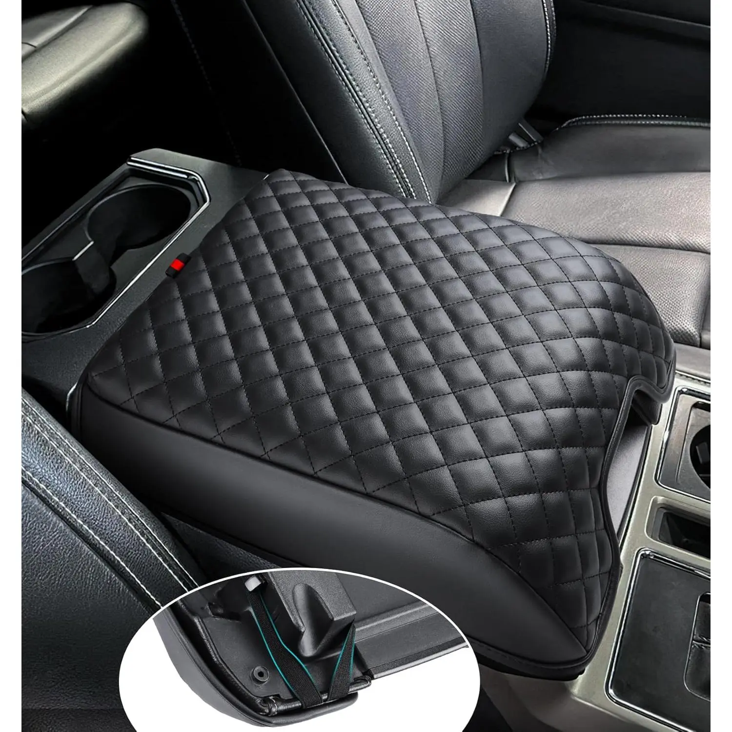 Center Console Cover for Ford F150 2015-2020, Armrest Cover for F250 F350 F450 2017-2022, Expedition 2018-2024, PU Leather Car Truck Interior Accessories Middle Console Cover, Bucket Seat