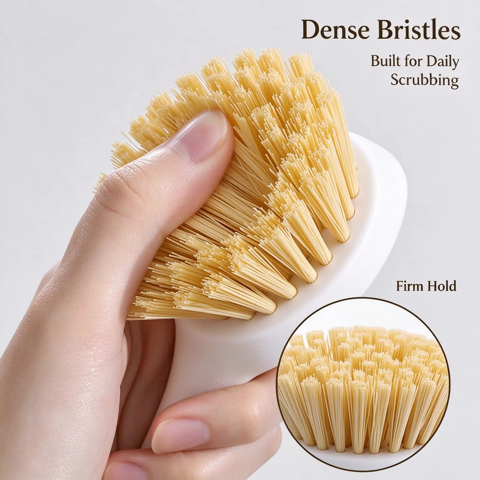 Long-handled kitchen pot brush – a must-have cleaning tool that won’t damage cookware or retain grease; features a wooden handle and effective stain-removing bristles.