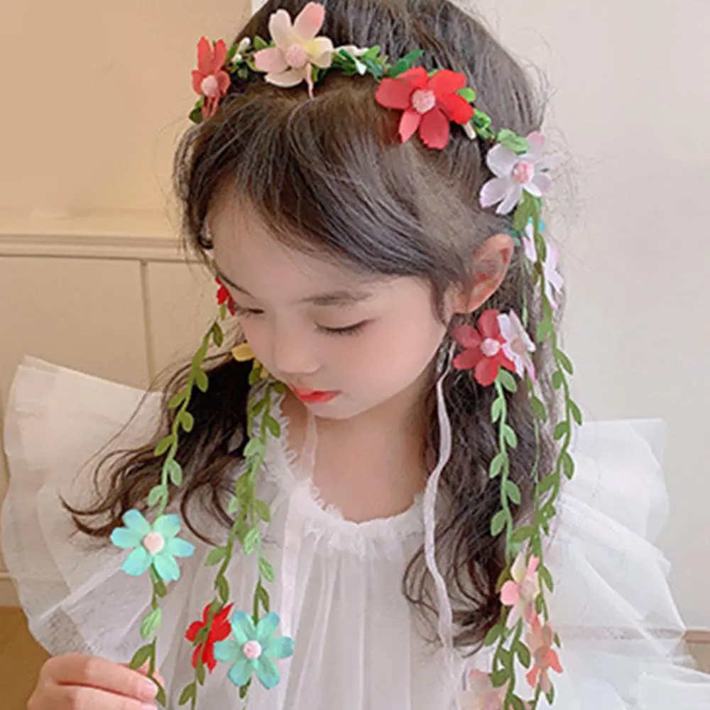 Flower Crown Headband for Women - Adjustable Floral Garland Hair Wreath with  Hair Accessories for Hairbands Headpiece Floral Crown for Women (Multicolor Flower Green Leaves, Adjustable)