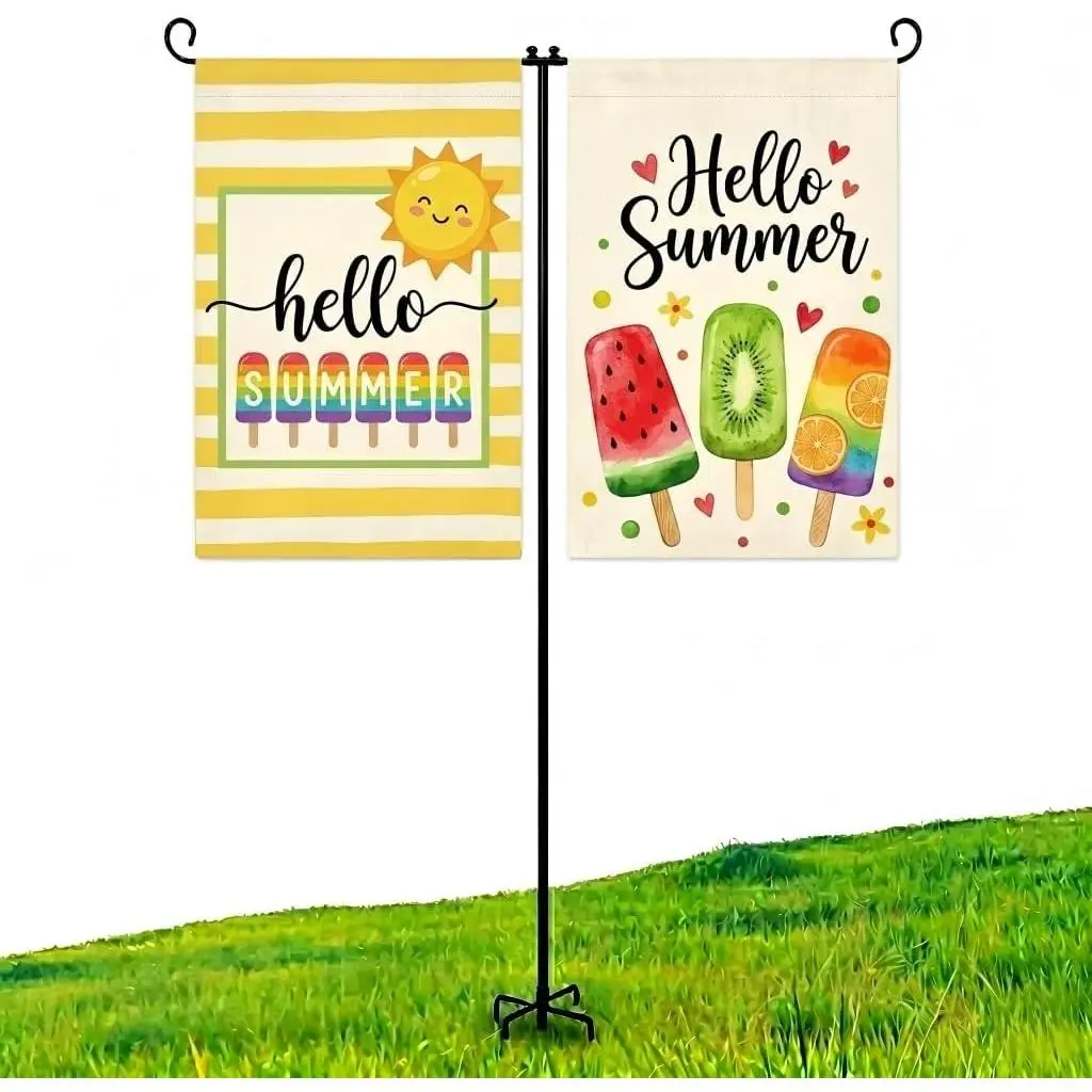 Heavy Duty Garden Flag Holder Stand Metal Iron Stand with 5 Prong Base for Double Flags Suitable for Outside or Garden Patio Yard Decor