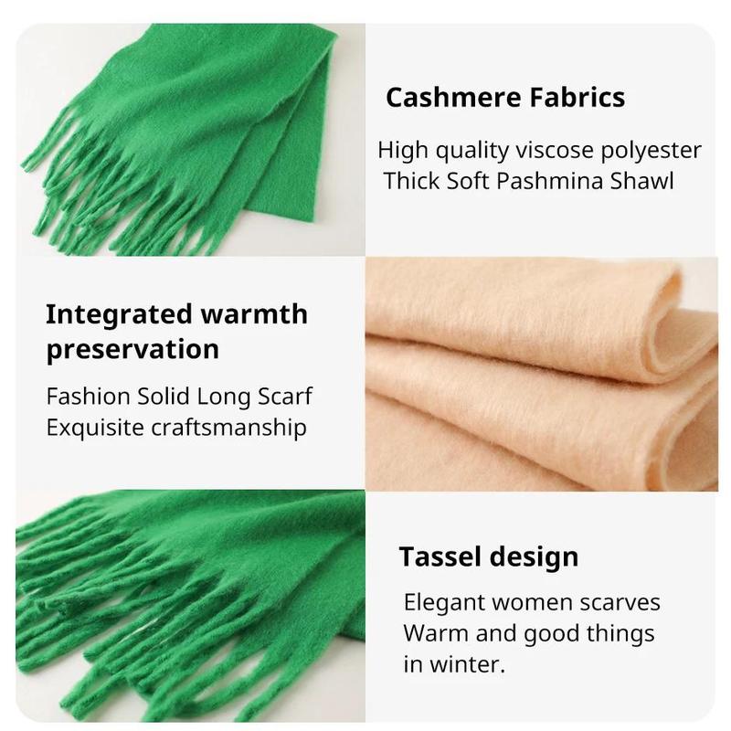 Winter Scarf for Women Containing Cashmere Warm Solid Pashmina Blanket Wraps Female Thick Soft Bufanda Big Tassel Shawl Long Poncho Echarpe