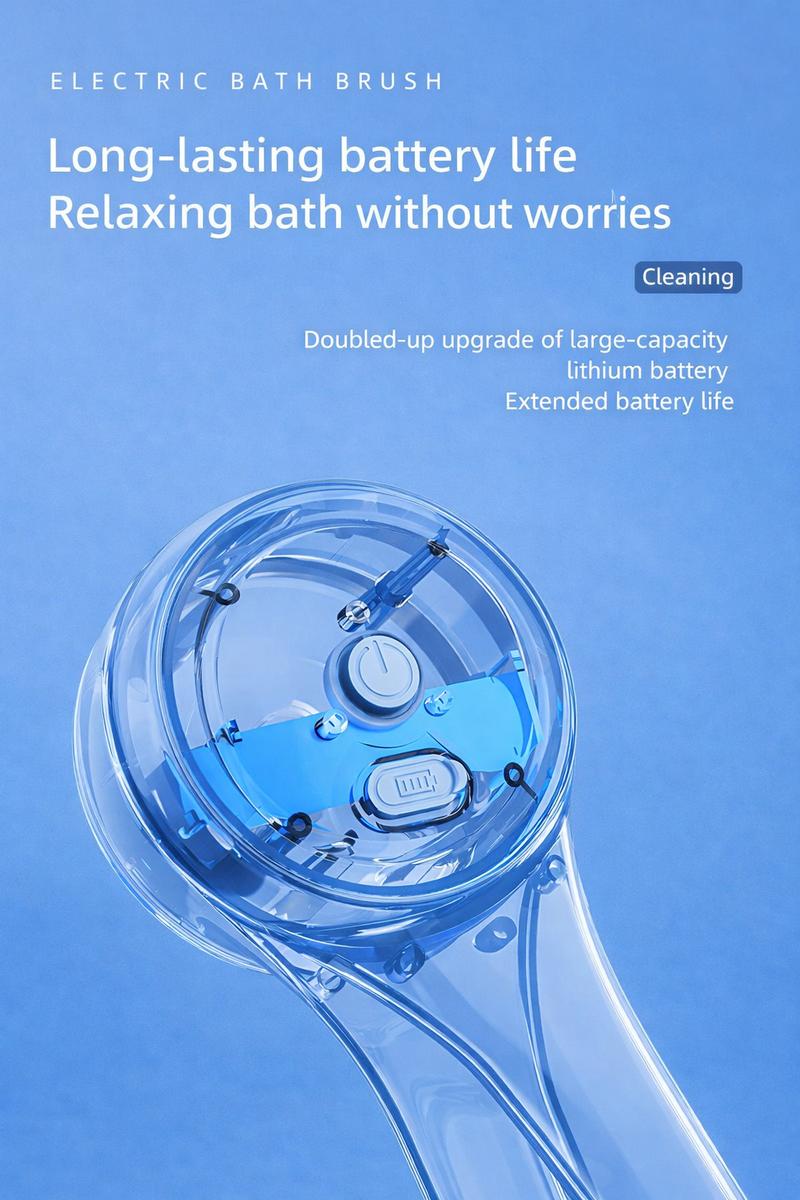 Rechargeable Electric Body Scrubber, Waterproof 360° Rotating Shower Brush with Dual Grip Handles, Full Body Bath Brush with 4 Detachable Heads for Deep Cleansing