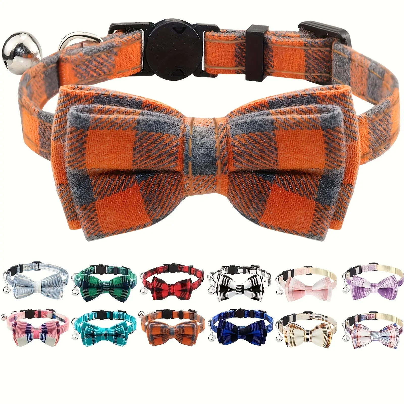 Cute Plaid Pattern Pet Collars With Bow Tie, Adjustable Comfortable Collar For Cats Pets Supplies