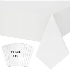 White Paper Tablecloths for Rectangle Tables 10 Pack, 54''×108'' Disposable Table Cloth for 3-9 Ft Tables, Paper & Plastic Party Table Cover for Birthday, Outdoor, Wedding, Banquet