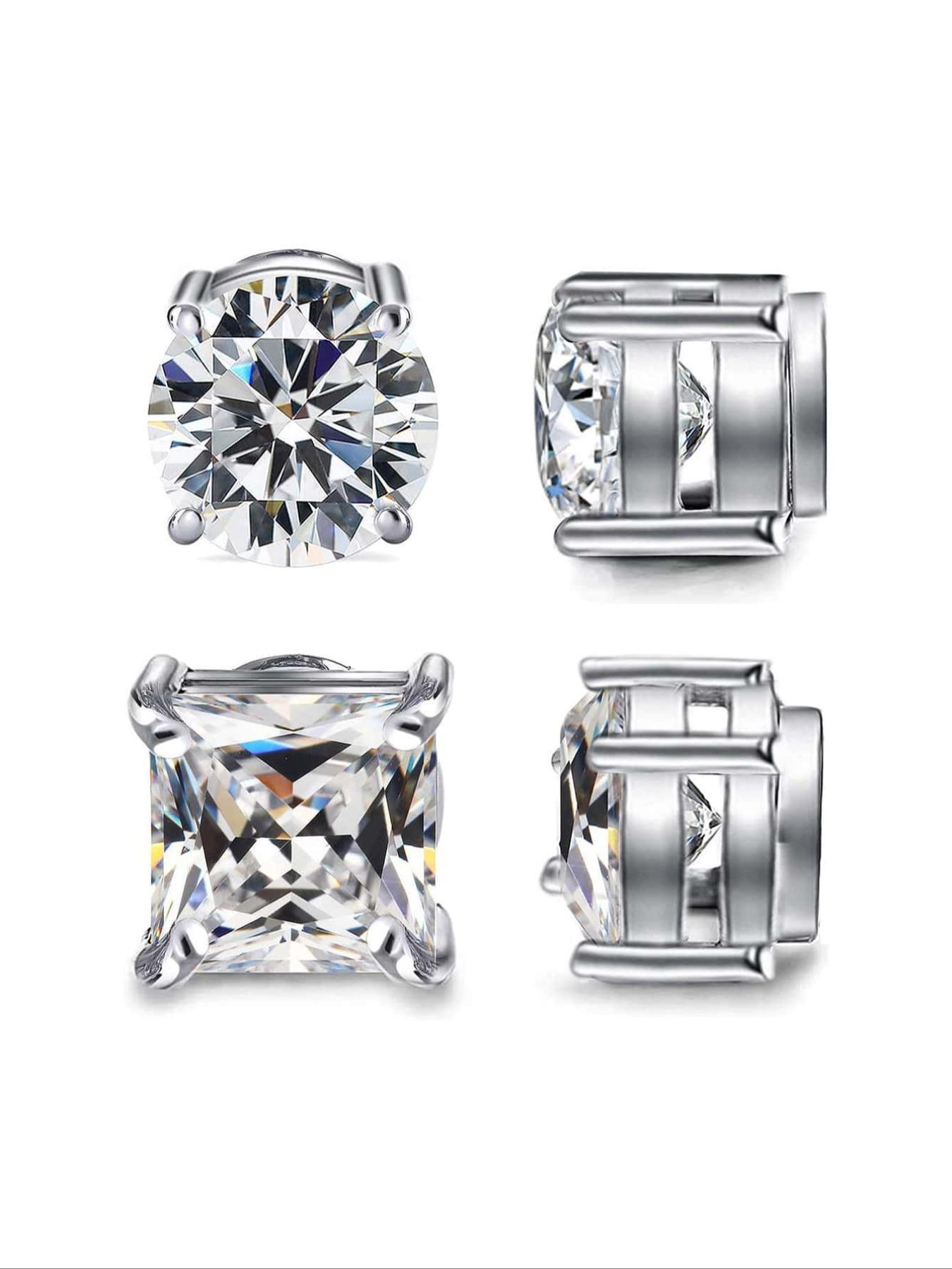 4pcs Simple Style Copper Zircon Ear Cuffs, Magnetic Design Unisex Jewelry Gift, Casual All-Season Accessory for Daily Wear Ear Studs