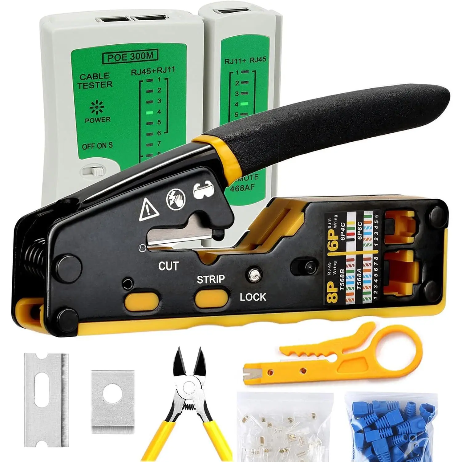 Pass Through RJ45 Crimp Tool Kit Ethernet  | CAT5 Cat5e Cat6 Crimping Tool Kit