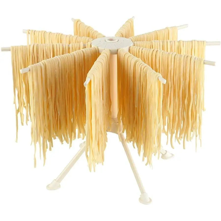 Collapsible Pasta Drying Rack, Plastic Foldable Homemade  Spaghetti Stand Dryer Noodle Hanger for Kitchen with 10 Arms, , Easy Storage,  Set Up (White)
