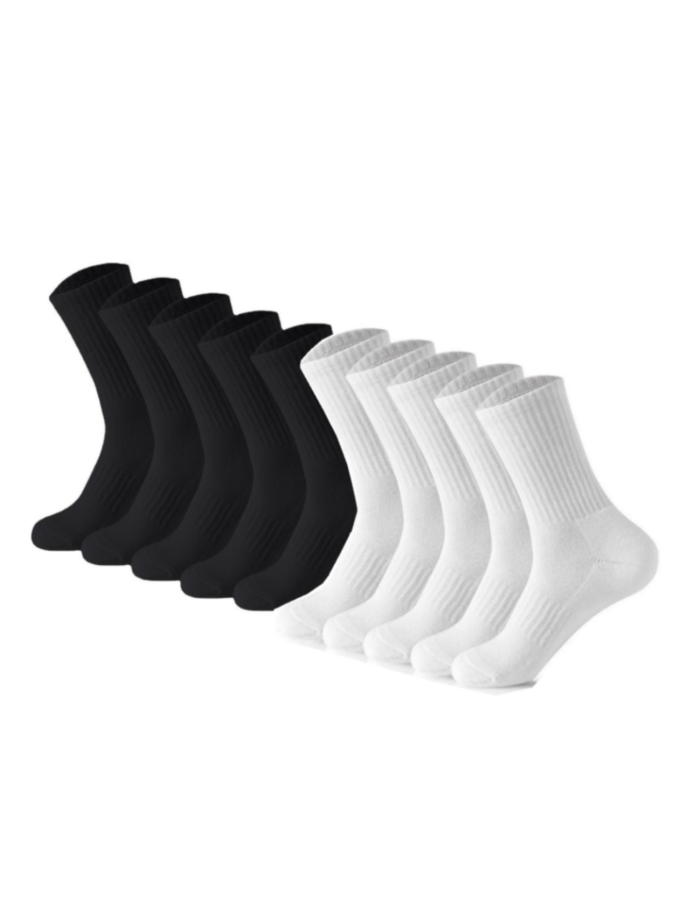Men's Solid Color Crew Socks, Sock Set, Casual Comfy Breathable Socks for Daily Outdoor Wear, Socks for Men