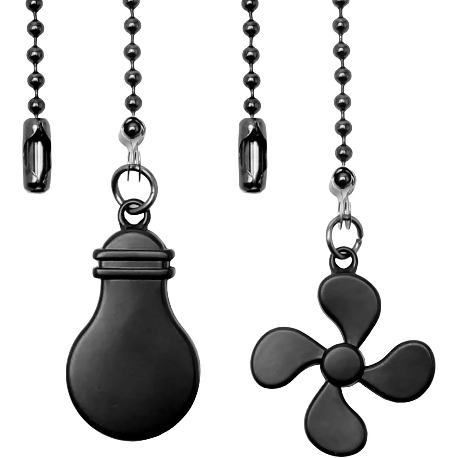 2 count Ceiling Fan Pull Chain Extender, 12 Inch Ceiling Fan Chain Pulls, Fan Pull Chain Extension with Fan and Bulb Ornaments, Pull Chains for Ceiling Fans and Lights, Black