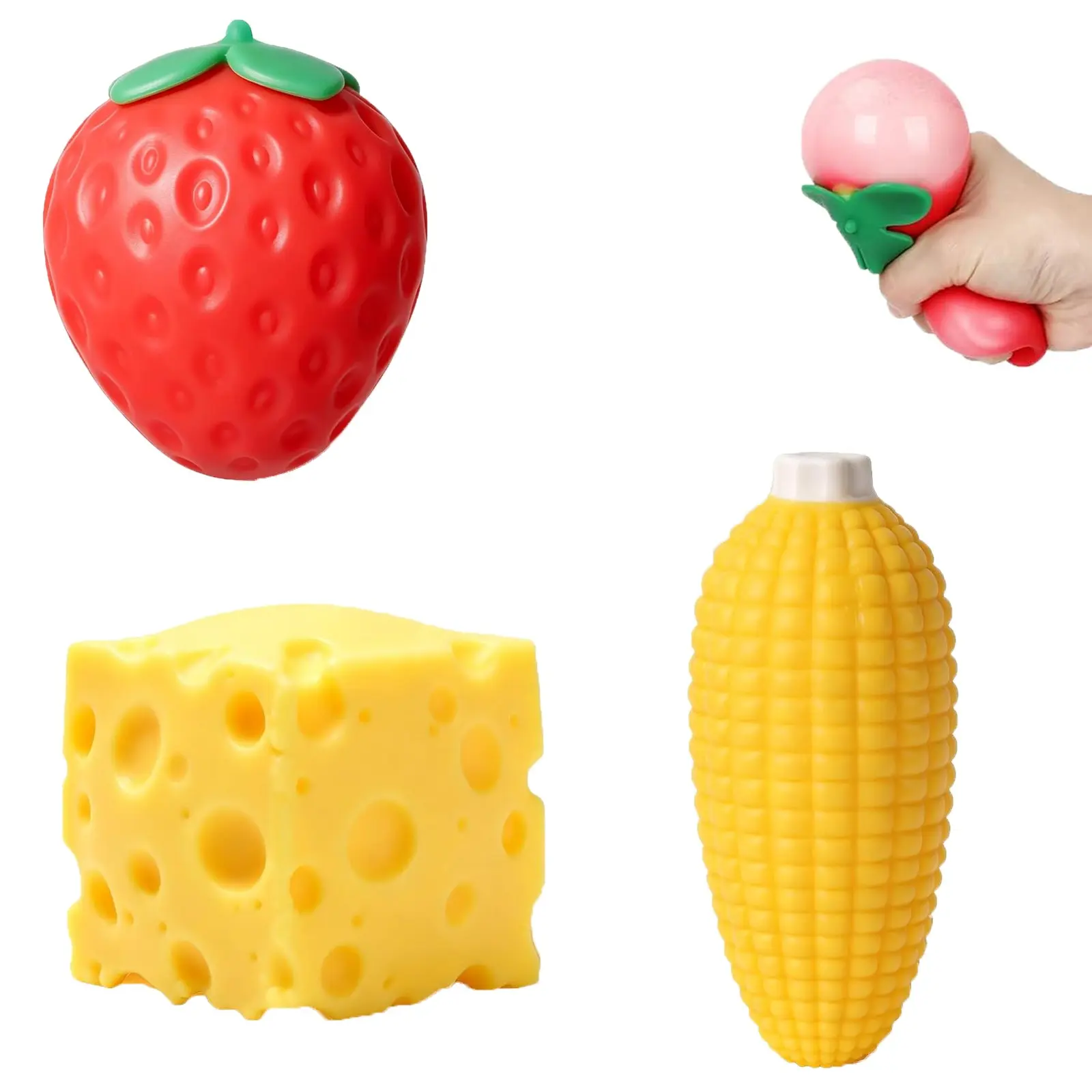 3pcs Fruit Squishy- Cheese Squishy,Strawberry Corn Squishy,Squeeze Toys,Fruit squishies for Stress Relief,Gift for Boys Girls Adults