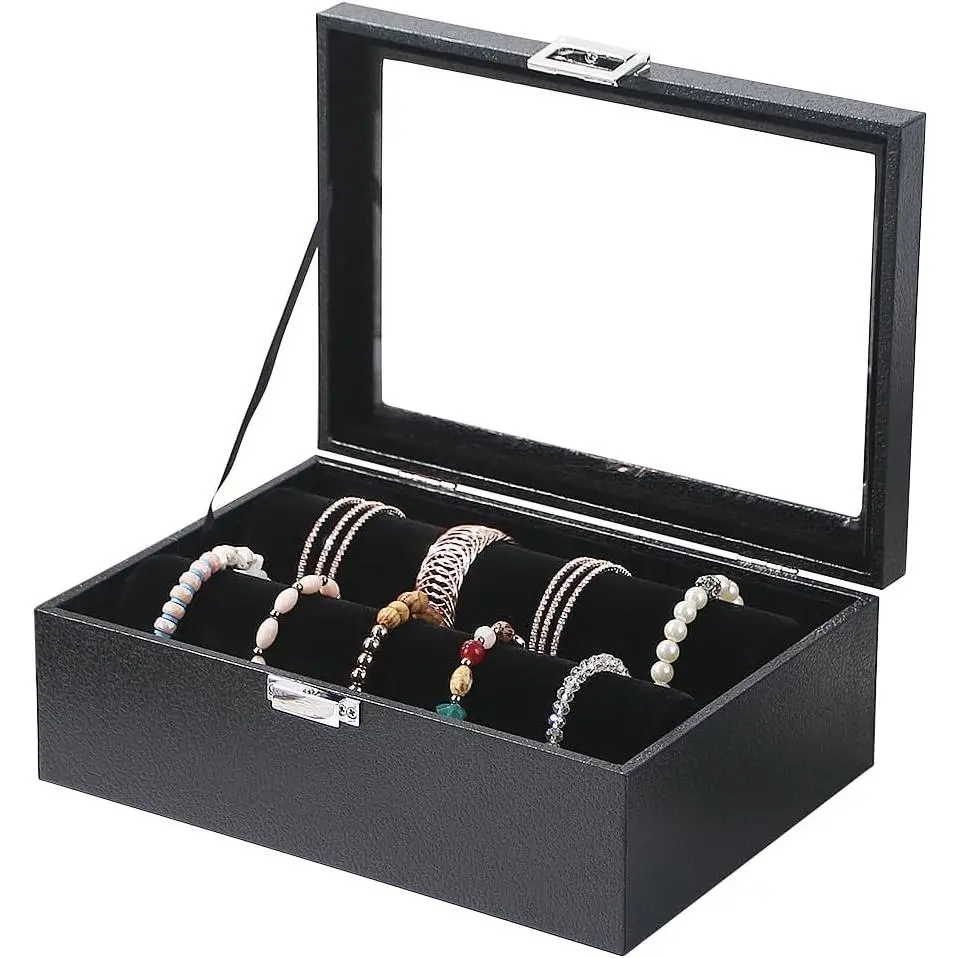 Bracelet Holder Organizer Box,  Storage Case with 2 Rods, Bangle Watch Display Tray for Women Girls (Black)