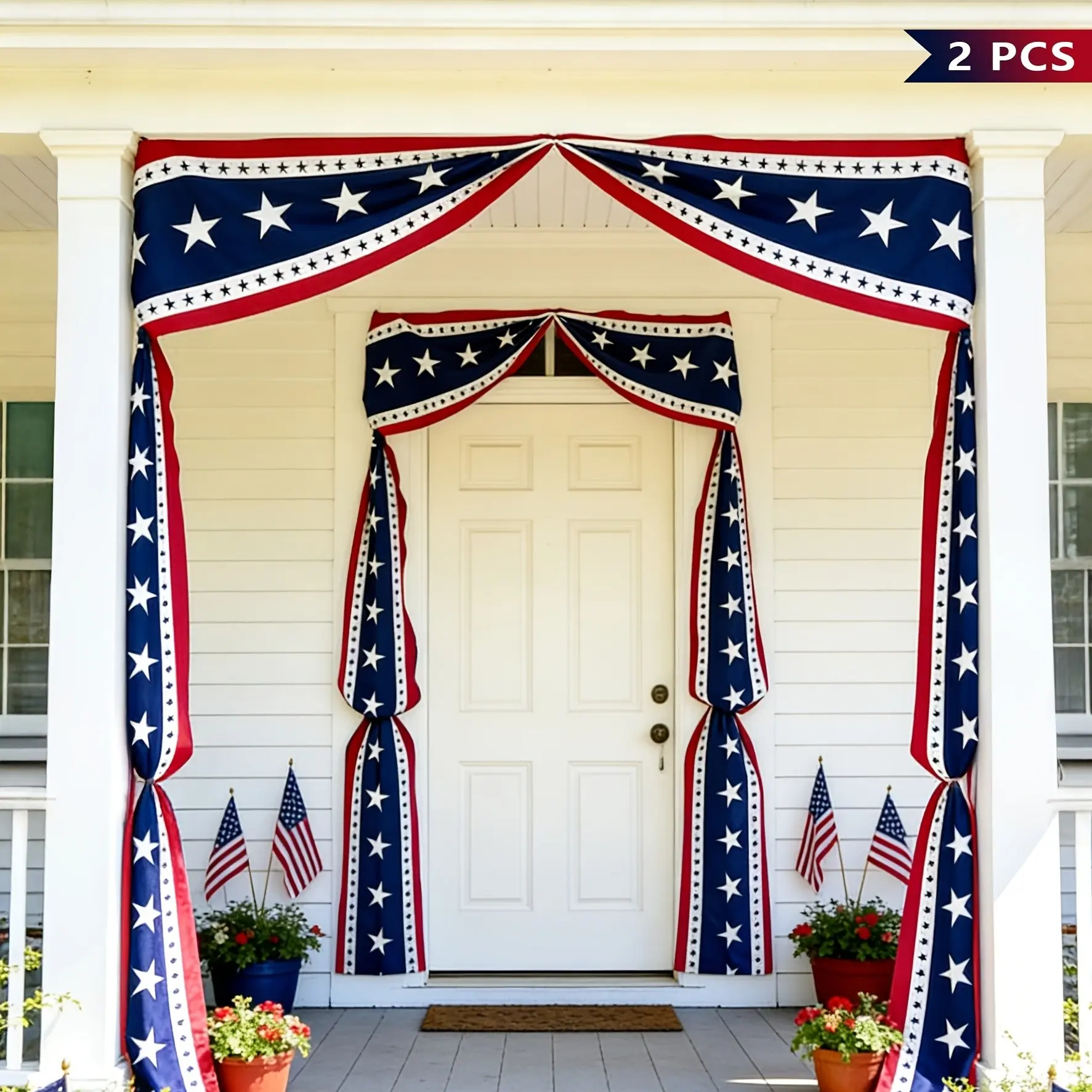 25 Feet July 4th Decorations, Independence Day Decoration, Patriotic Decorative Door Decor, American Flag Hanging Bunting Banners, Celebrate Independence 250 Years, 2 Pieces Set