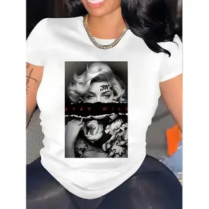 Graphic T-Shirt Marilyn Monroe Stay Wild Graffiti Edgy Graphic Tee 100% Cotton Vintage Streetwear Shirt Retro Pop Culture Icon Inspired Unisex Casual Short Sleeve T-Shirt Y2K Oversized Trendy Summer Tee for Women Men